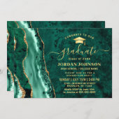 金ゴールドモダンエメラルドグリーン大理石卒業パーティー 招待状 (正面/裏面)