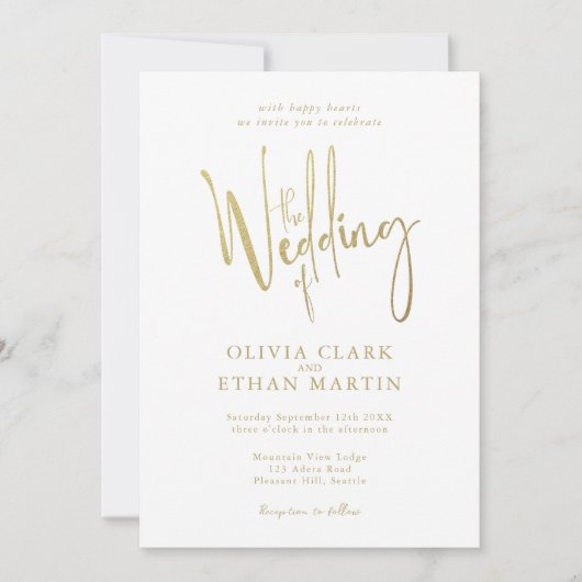 金ゴールドモダンエレガントシンプル結婚式招待状 招待状 (正面)