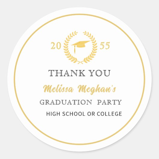 金ゴールドモダンキャップ卒業パーティーありがとう ラウンドシール (正面)