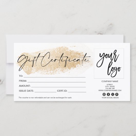 金ゴールドモダンギフトカード証明書の追加ロゴ (正面)