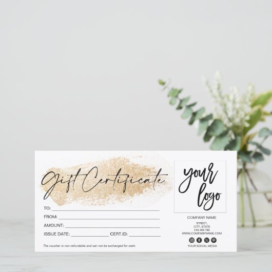 金ゴールドモダンギフトカード証明書の追加ロゴ (スタンド正面)