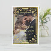 金ゴールドモダンクラシックフォト結婚ズ 招待状 (スタンド正面)