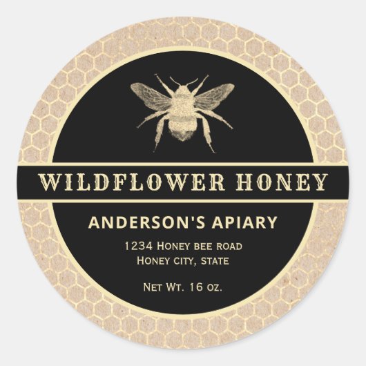 金ゴールドモダンクラフト蜂蜜瓶ラベル ラウンドシール (正面)