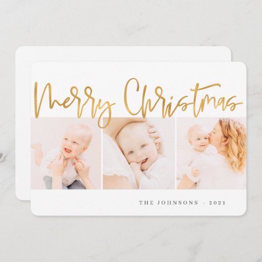 金ゴールドモダンクリスマスグリーティング3枚 シーズンカード (正面/裏面)