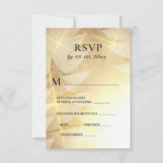 金ゴールドモダンクリスマススターズパインツリーズホリデー 出欠カード (正面)