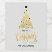 金ゴールドモダンクリスマスツリーホリデイ ワインラベル (シングルラベル)