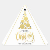 金ゴールドモダンクリスマスツリーホリデイ 三角形シール (正面)