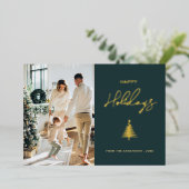 金ゴールドモダンクリスマスツリー1枚の写真 箔シーズンカード (立ち正面)