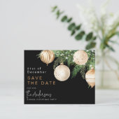 金ゴールドモダンクリスマスボーブル日付を保存 シーズンポストカード (スタンド正面)