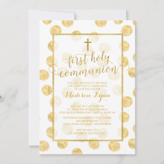 金ゴールドモダンクロスファースト聖餐式招待状 招待状 (正面)