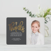 金ゴールドモダンクロスフォト確認ありがとうございます サンキューカード (スタンド正面)