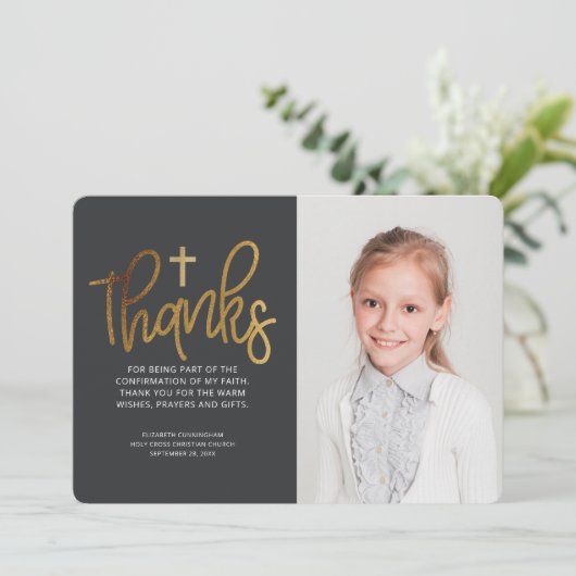 金ゴールドモダンクロスフォト確認ありがとうございます サンキューカード (スタンド正面)