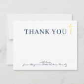 金ゴールドモダンクロス聖バプテスマのネイビー感謝していブルーユー 招待状 (正面)