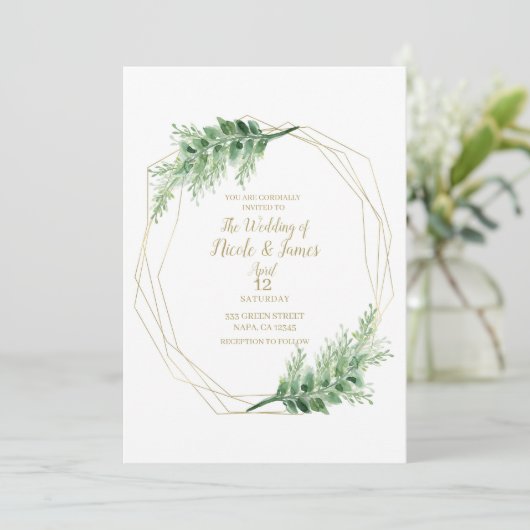 金ゴールドモダングラム幾何学植物学結婚院 招待状 (スタンド正面)