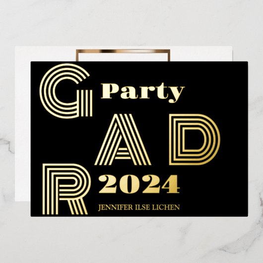 金ゴールドモダングラードパーティー 箔招待状 (正面/裏面)