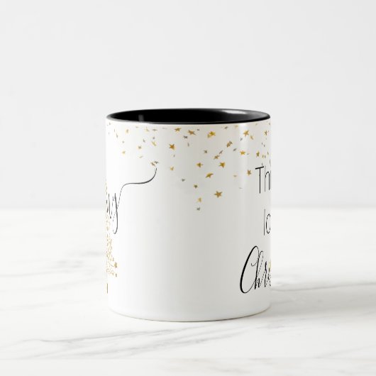 金ゴールドモダングリッターこの女の子はクリスマスが大好き ツートーンマグカップ (中央)