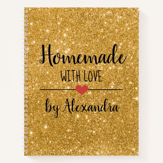 金ゴールドモダングリッターの恋のレシピ ノートブック (正面)