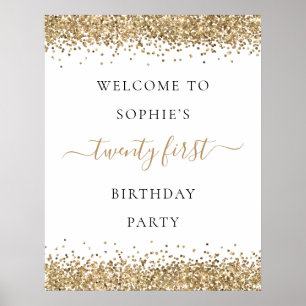 金ゴールドモダングリッターへようこそ21歳の誕生日パーティー ポスター
