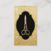 金ゴールドモダングリッターアンティークシザー美容師 名刺 (正面)