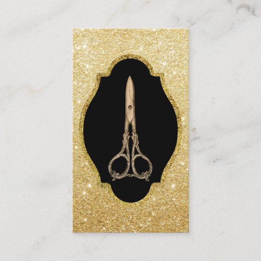 金ゴールドモダングリッターアンティークシザー美容師 名刺 (正面)