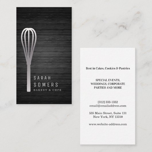 金ゴールドモダングリッターウィスクベーカリー木製 名刺 (正面/裏面)