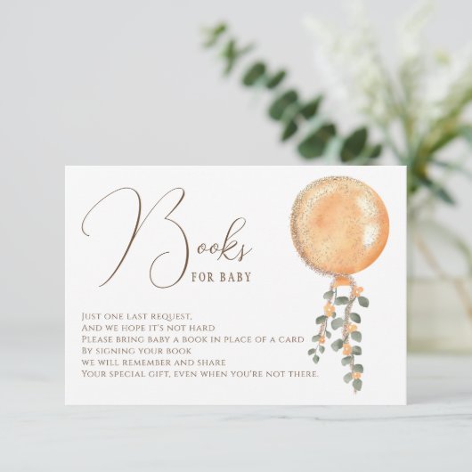 金ゴールドモダングリッターオレンジ色の風船が本を持ってくる エンクロージャーカード (スタンド正面)