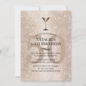 金ゴールドモダングリッターカクテルガール50誕生日 招待状 (正面)