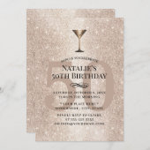 金ゴールドモダングリッターカクテルガール50誕生日 招待状 (正面/裏面)