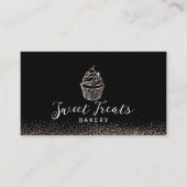 金ゴールドモダングリッターカップケーキペストリースイーツベーカリー 名刺 (正面)
