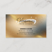 金ゴールドモダングリッターカラーメイド清掃サービス 名刺 (正面)