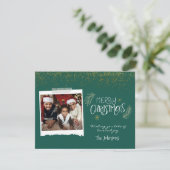 金ゴールドモダングリッターグリーンメリークリスマスフォト シーズンカード (スタンド正面)