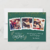 金ゴールドモダングリッターグリーンメリークリスマス3枚の写真 シーズンカード (正面)