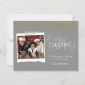 金ゴールドモダングリッターグレーメリークリスマスフォト シーズンカード (正面)