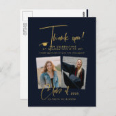 金ゴールドモダングリッタースクリプト卒業ありがとう ポストカード (正面/裏面)