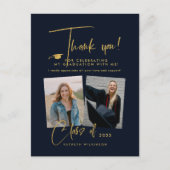 金ゴールドモダングリッタースクリプト卒業ありがとう ポストカード (正面)