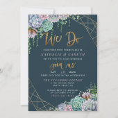 金ゴールドモダングリッタースクリプ結婚トとSucculentsの 招待状 (正面)