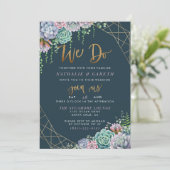 金ゴールドモダングリッタースクリプ結婚トとSucculentsの 招待状 (スタンド正面)