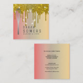 金ゴールドモダングリッタードリップウィスクベーカリー スクエア名刺 (正面/裏面)