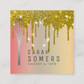 金ゴールドモダングリッタードリップウィスクベーカリー スクエア名刺 (正面)