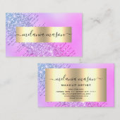 金ゴールドモダングリッタードリップスメイクアップアーティストパープル 名刺 (正面/裏面)