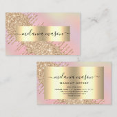 金ゴールドモダングリッタードリップスメイクアップアーティストピンク 名刺 (正面/裏面)