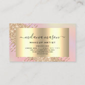 金ゴールドモダングリッタードリップスメイクアップアーティストピンク 名刺 (裏面)