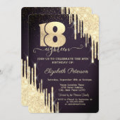 金ゴールドモダングリッタードリップス18thブルゴーニュ誕生日 招待状 (正面/裏面)