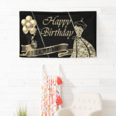 金ゴールドモダングリッタードレスバルーン、ガラス、ハイヒール 横断幕 (インサイチュ)