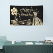 金ゴールドモダングリッタードレスバルーン、ガラス、ハイヒール 横断幕 (トレードショー)