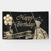 金ゴールドモダングリッタードレスバルーン、ガラス、ハイヒール 横断幕 (横)