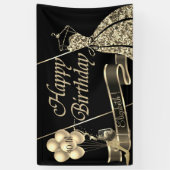 金ゴールドモダングリッタードレスバルーン、ガラス、ハイヒール 横断幕 (縦)