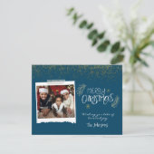 金ゴールドモダングリッターネイビーメリークリスマスフォト シーズンカード (スタンド正面)