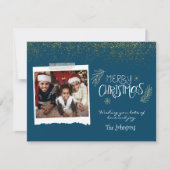 金ゴールドモダングリッターネイビーメリークリスマスフォト シーズンカード (正面)