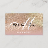 金ゴールドモダングリッターピンクモノグラム美しいサロン 名刺 (正面)